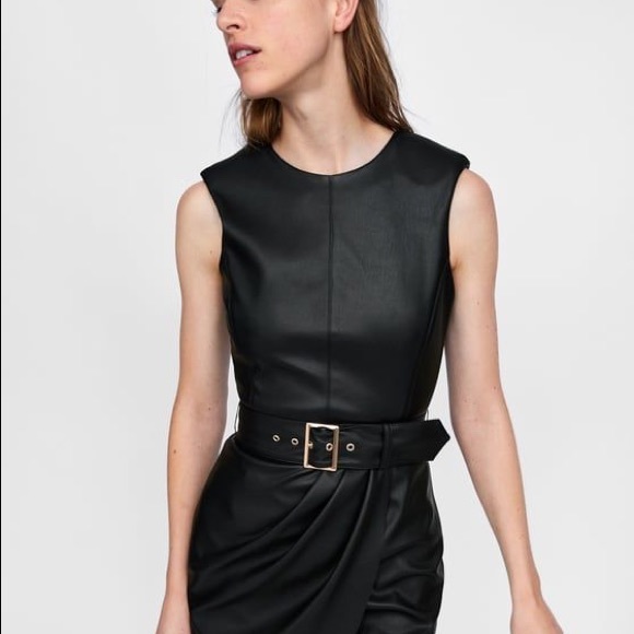 Zara | Dresses | Zara Faux Leather Dress With Belt | Poshmark